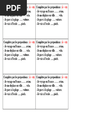 Exercices sur les prépositions à et en | PDF