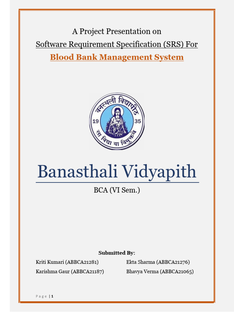 Blood Bank System SRS | PDF | Blood Donation | Databases