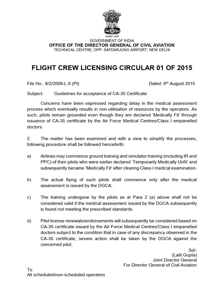 Flight Crew Licensing Circular Medicals PDF