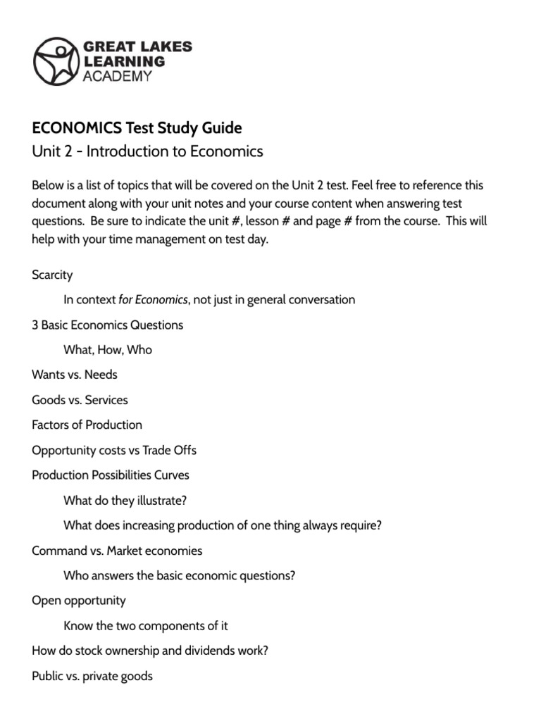 Econ Unit 2 Test Study Guide | PDF