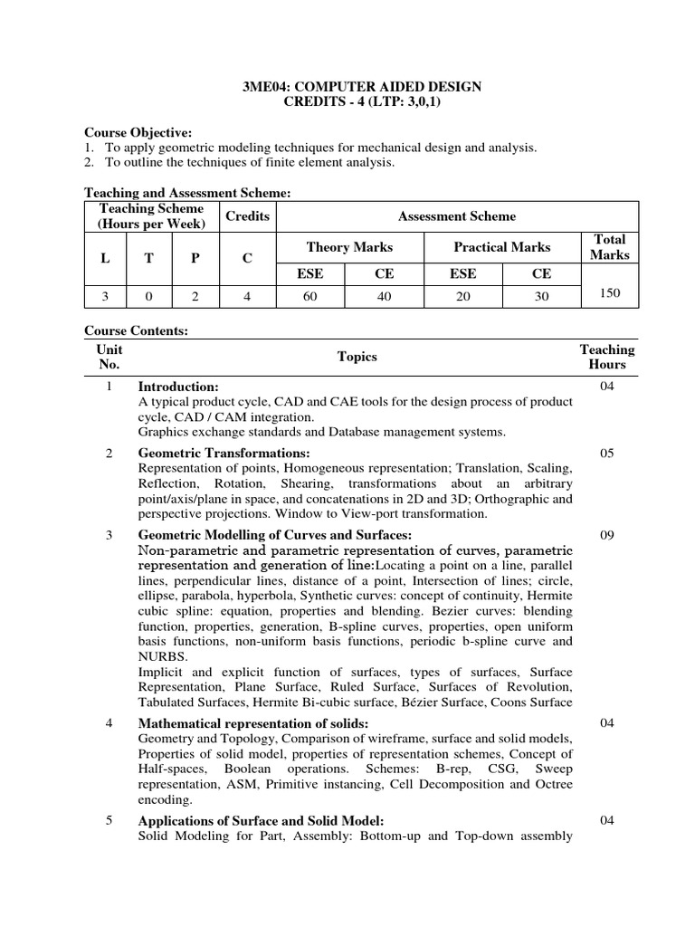 Computer Aided Design Course Overview | PDF | Finite Element Method ...