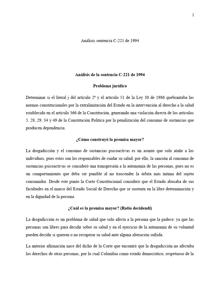 Análisis Sentencia C 221 de 1994 | PDF
