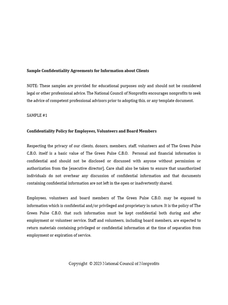 Sample Confidentiality Agreements | PDF | Confidentiality | Non ...