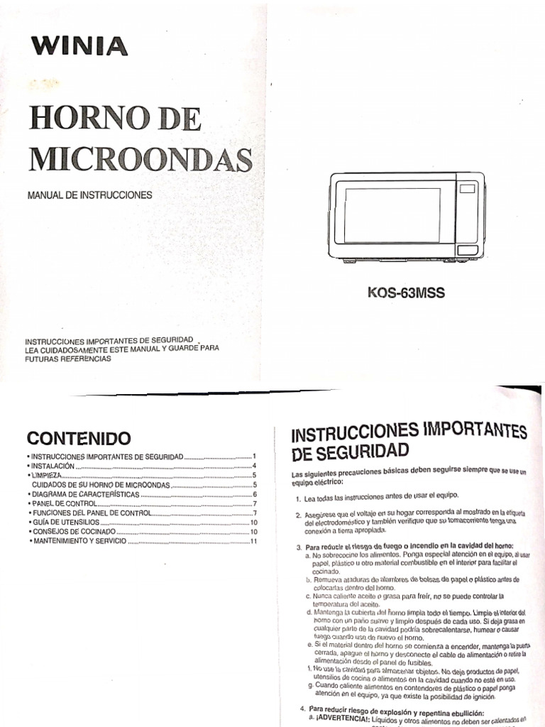 Manual de Usuario Horno Microondas Winia KOS-63MSS | PDF