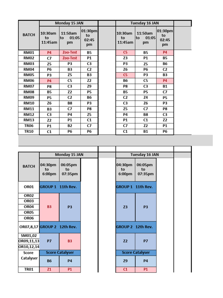 January 15-21 Timetable Overview | PDF