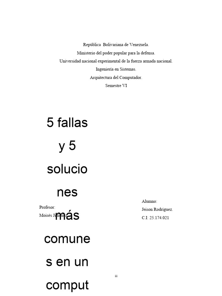 Fallas De Un Computador Y Sus Soluciones Pdf Hardware De La