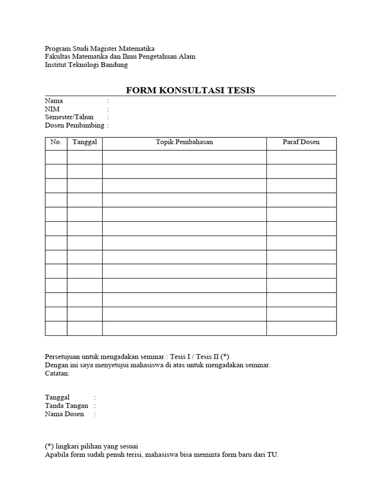 Form Konsultasi Tesis Magister ITB | PDF | Kajian Bahasa Asing | Sains ...