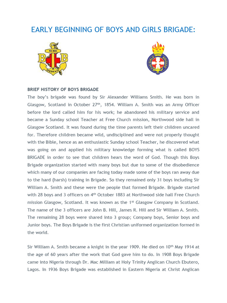 History of Boys and Girls Brigade | PDF | Religion & Spirituality ...