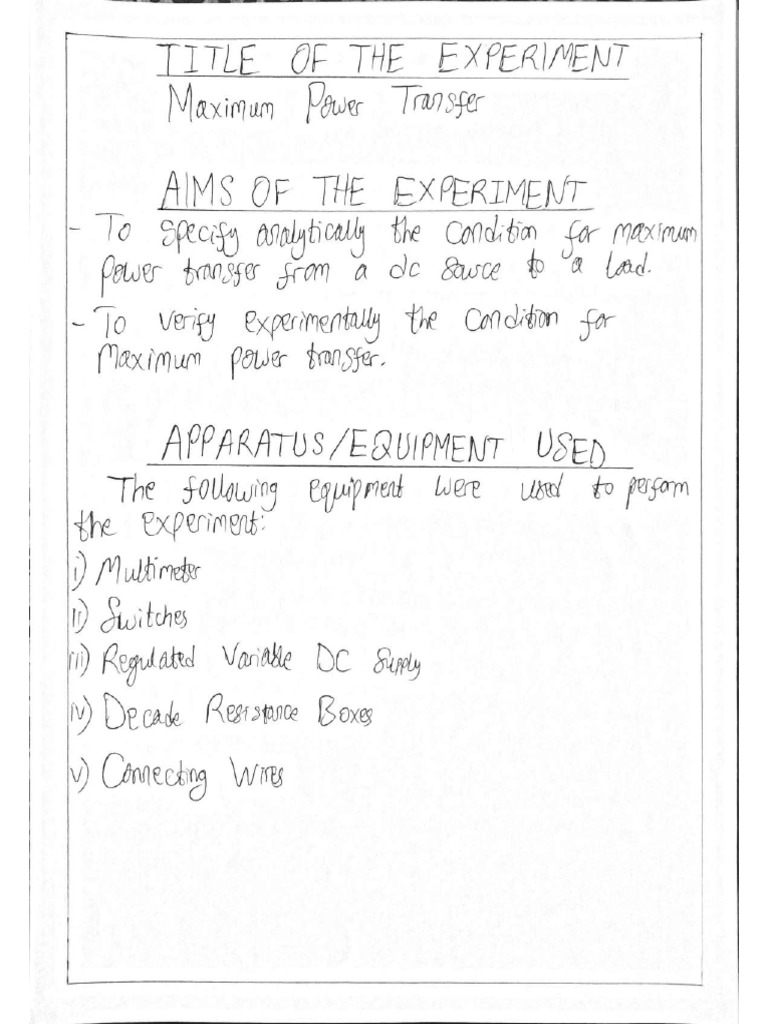Maximum Power Transfer Report Pdf