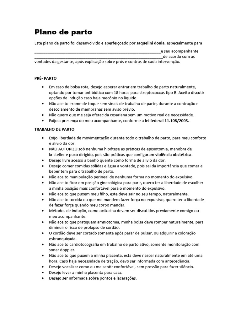 Plano de Parto (Guia de Parto) | Download grátis PDF | Parto | Saúde ...
