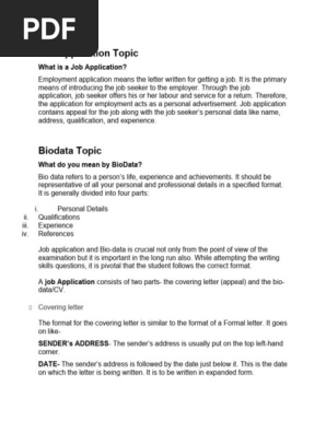 Job Application Topic