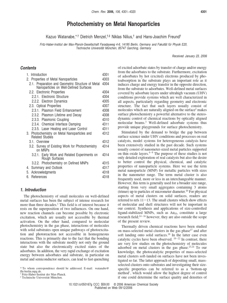 Photochemistry On Metal Nanoparticles | PDF