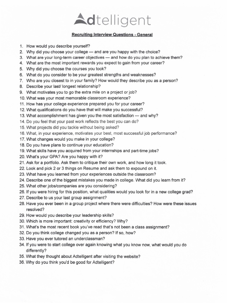 ADT Recruiting Questions | PDF | Organizational Behavior | Cognitive ...