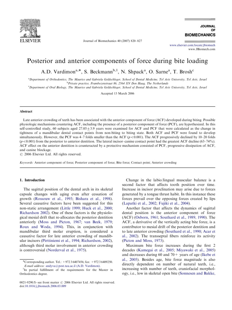 Posterior and Anterior Components of Force During Bite Loading | PDF ...