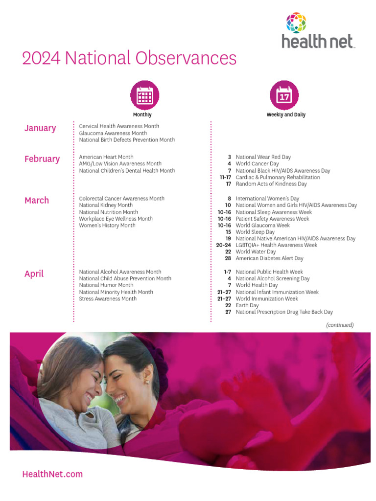 National Observances Calendar Flyer PDF Preventive Healthcare Cancer