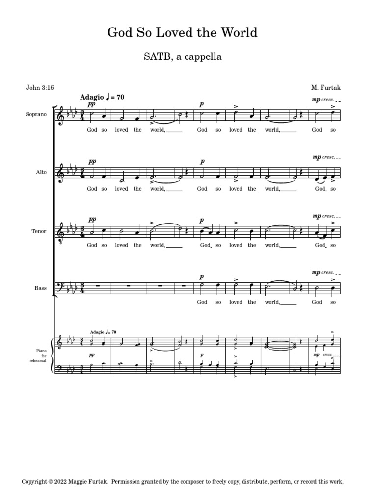 Furtak God So Loved The World SATB PDF Musical Compositions