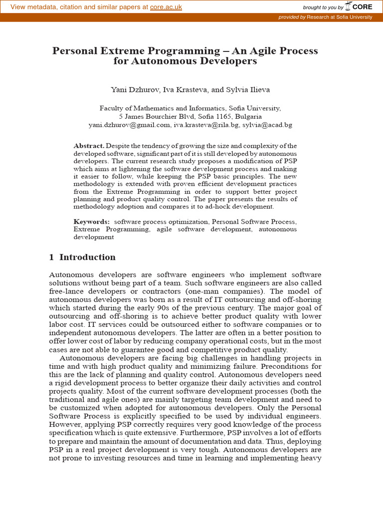Personal Extreme Programming - An Agile Process For Autonomous ...