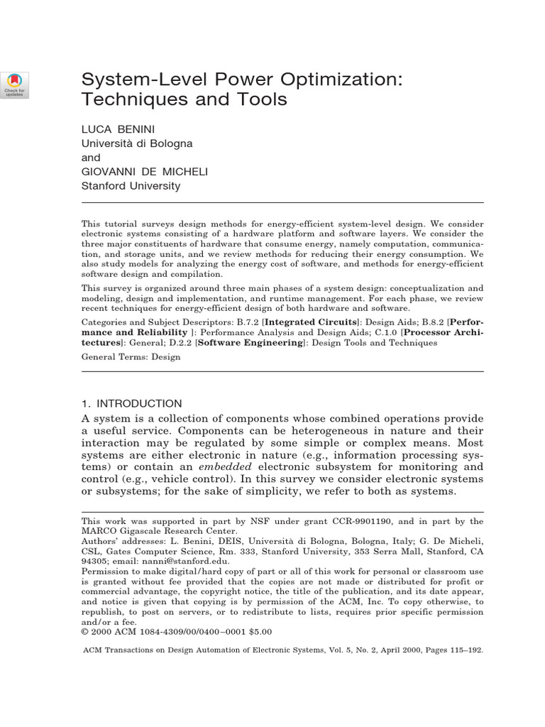 System-Level Power Optimization: Techniques and Tools | PDF | Computer ...