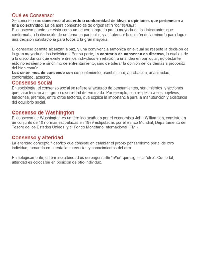 Definición y Tipos de Consenso | PDF | Toma de decisiones por consenso ...