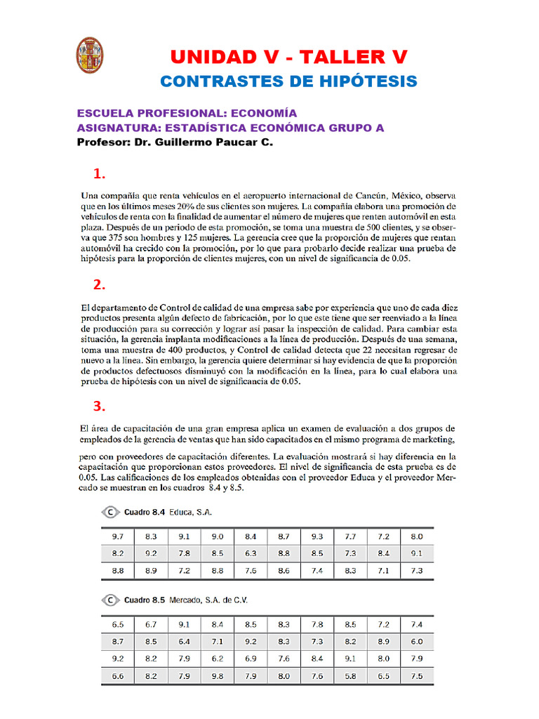 Practica Dirigida V-Pruebas de Hipotesis | PDF