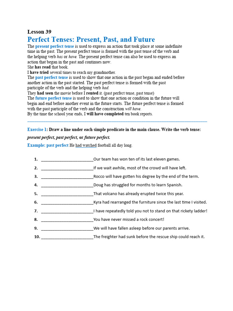 Perfect Tenses Explained: Lesson 39 | PDF