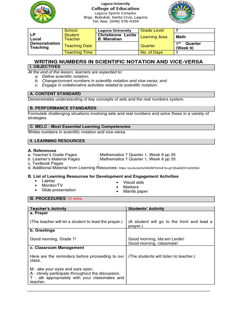 Teaching Scientific Notation in Grade 7 | PDF