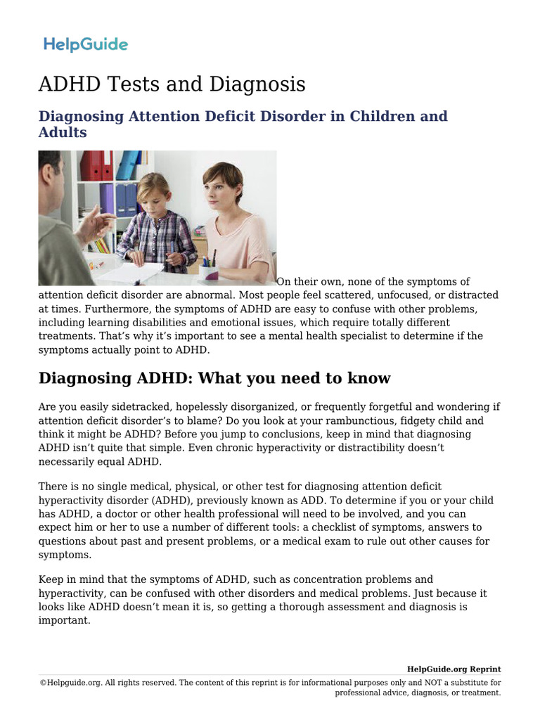 ADHD Tes and Diagnosis | PDF