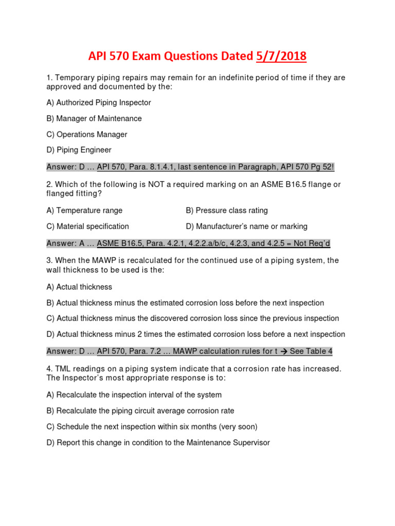 API 570 Exam Questions and Answers | PDF | Pipe (Fluid Conveyance ...