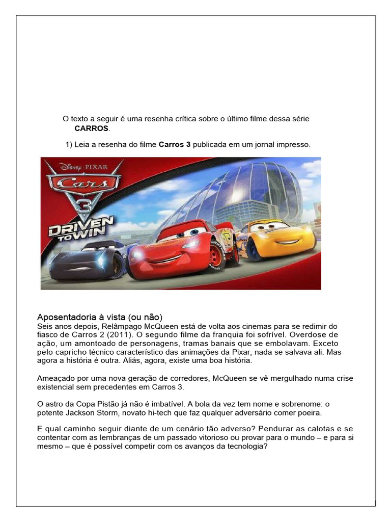 4º-ANO-LEITURA-E-INTERPRETAÇÃO-DE-RESENHA - Carros | PDF