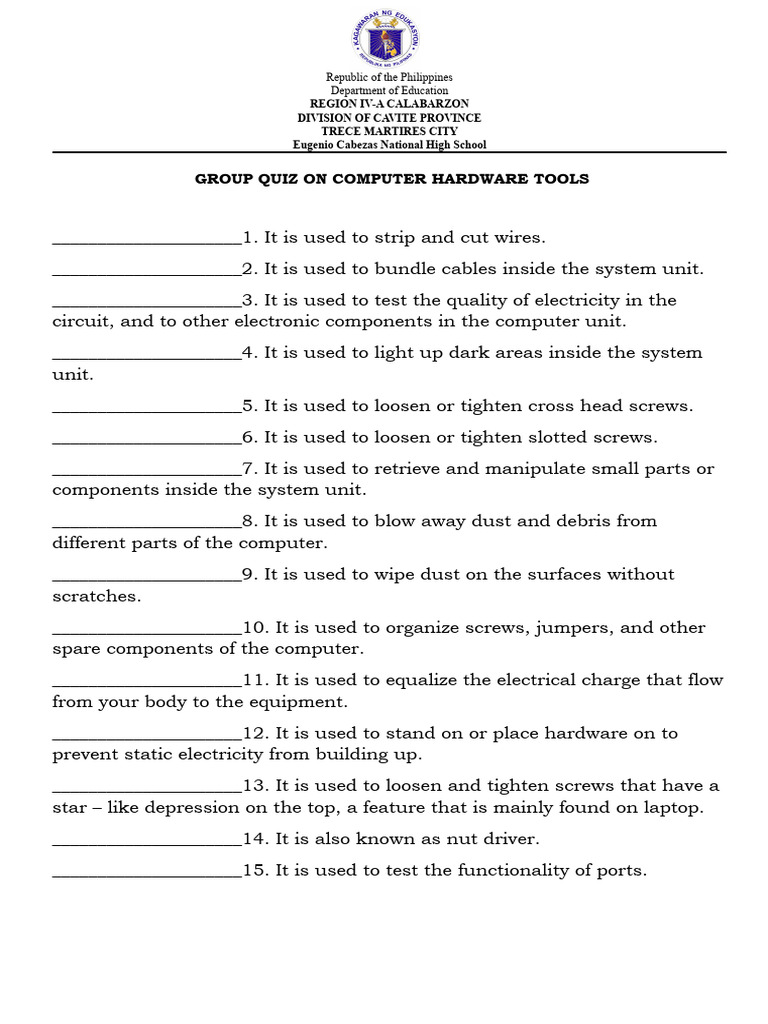 Quiz On Computer Hardware Tools PDF
