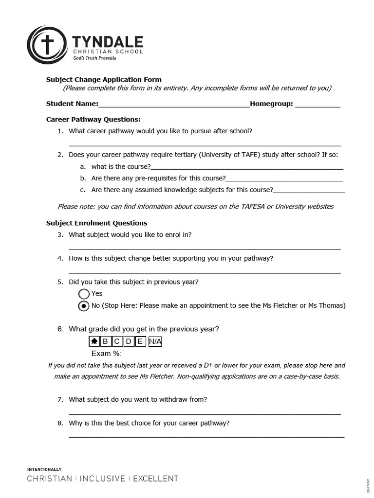 Subject Change Application Form 2023 | PDF