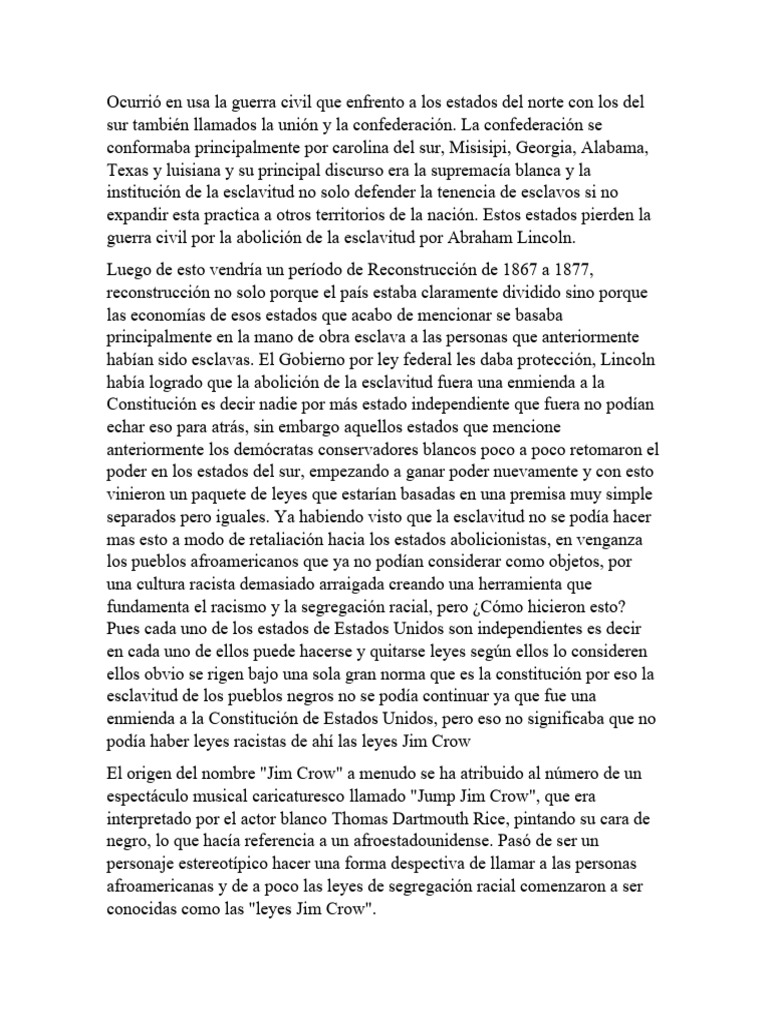 Leyes de Jim Crow | PDF | Leyes de Jim Crow | Esclavitud