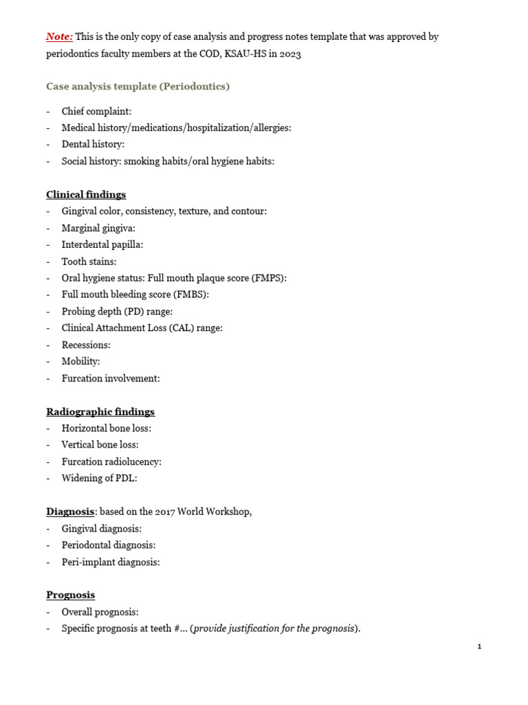 Comp 512 case analysis and progress notes template periodontics july