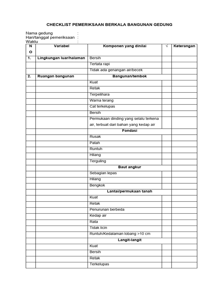 Checklist Pemeriksaan Berkala Gedung | PDF