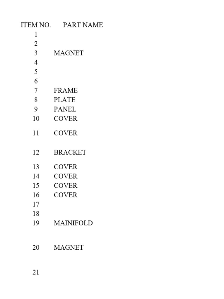 Item No. Part Name 1 2 3 Magnet 4 5 6 7 Frame 8 Plate 9 Panel 10 Cover ...