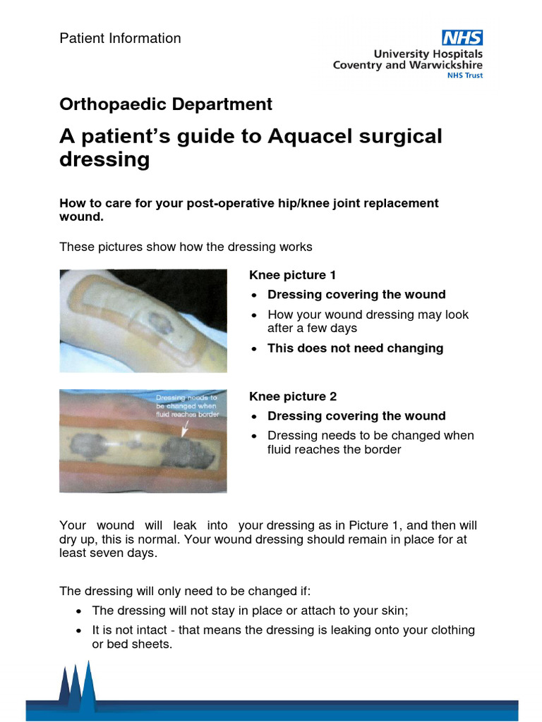 Aquacel Dressing Care for Hip/Knee Surgery | PDF | Surgery | Wound