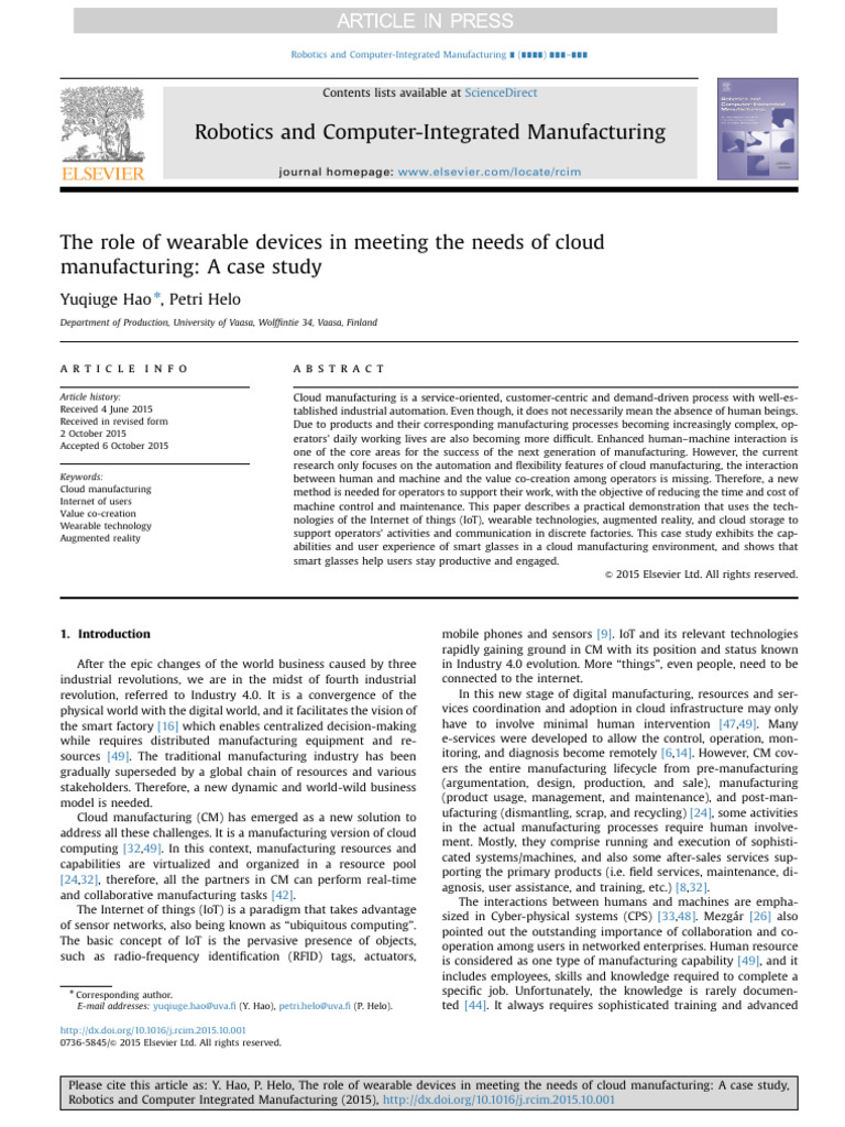 IoT Smart Glasses Manufacturing PDF Of Things Cloud