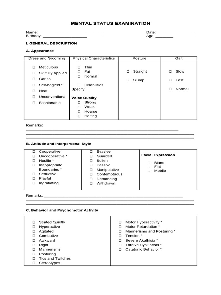 MENTAL STATUS EXAMINATION PDF Delusion Aphasia