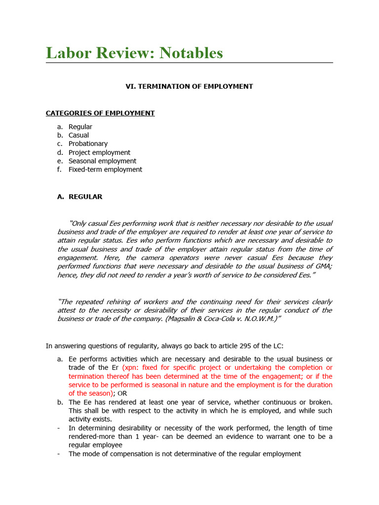 Labor Standards Private Class Notes | PDF | Employment | Private Law