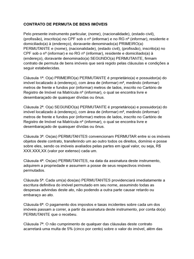 Contrato de Permuta de Imóveis | PDF | Adjudicação | Justiça