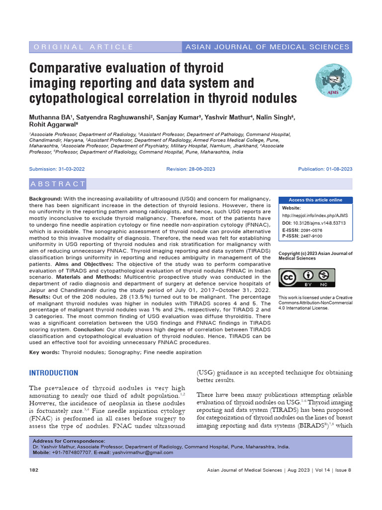 Comparative Evaluation of Thyroid Imaging Reportin | PDF | Diseases And ...