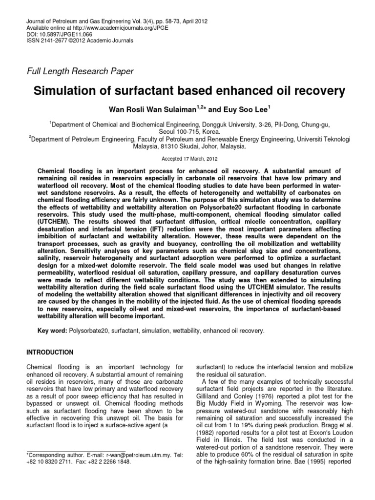 Simulation of Surfactant Based Enhanced Oil Recovery | PDF | Petroleum ...