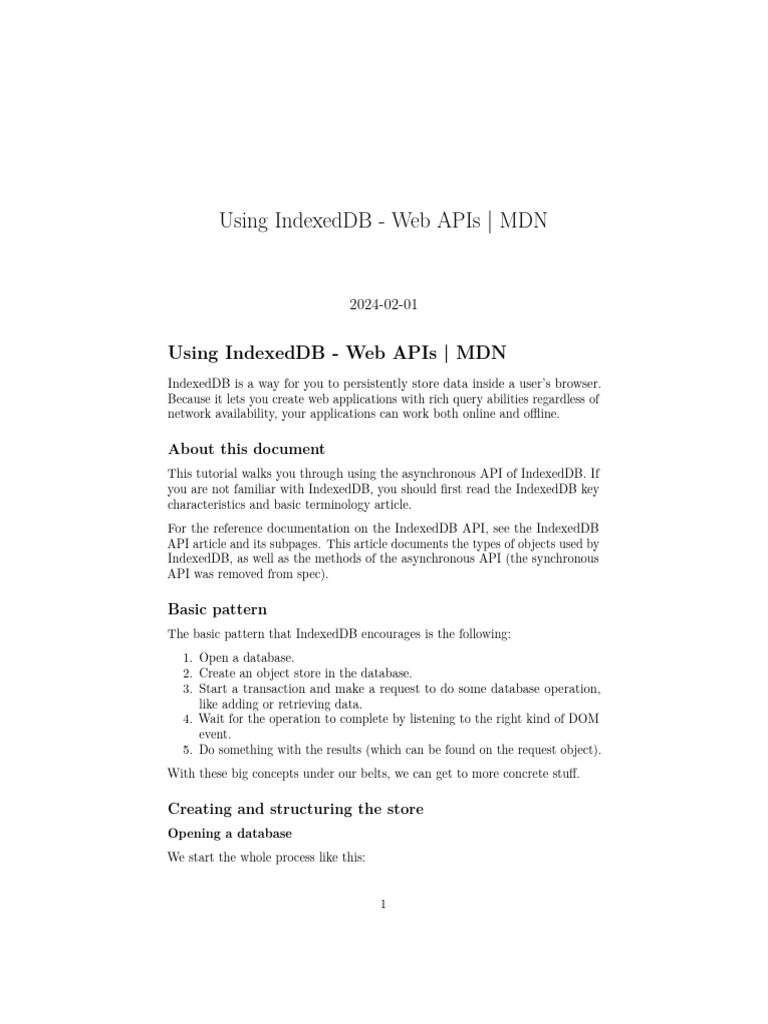 Using indexeddb pdf database index database transaction