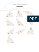 Exercícios Congruência de Triângulos