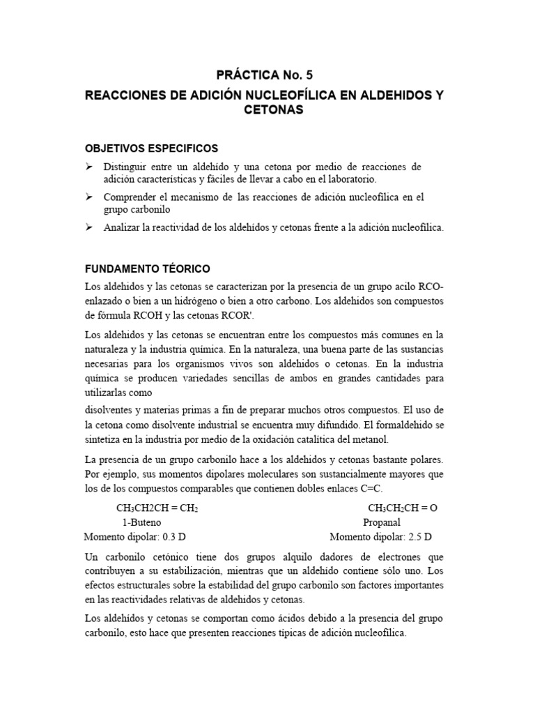 Pr ctica no 5 org ii pdf cetona aldeh do