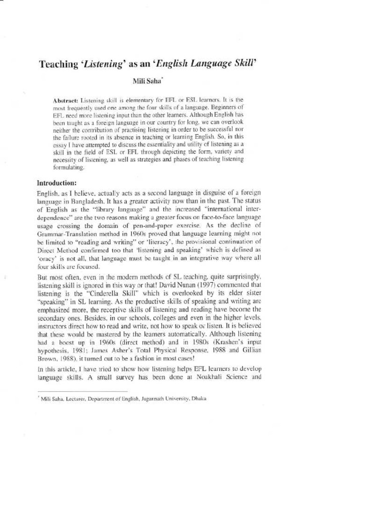 Teaching Listening As An English Language Skill | PDF
