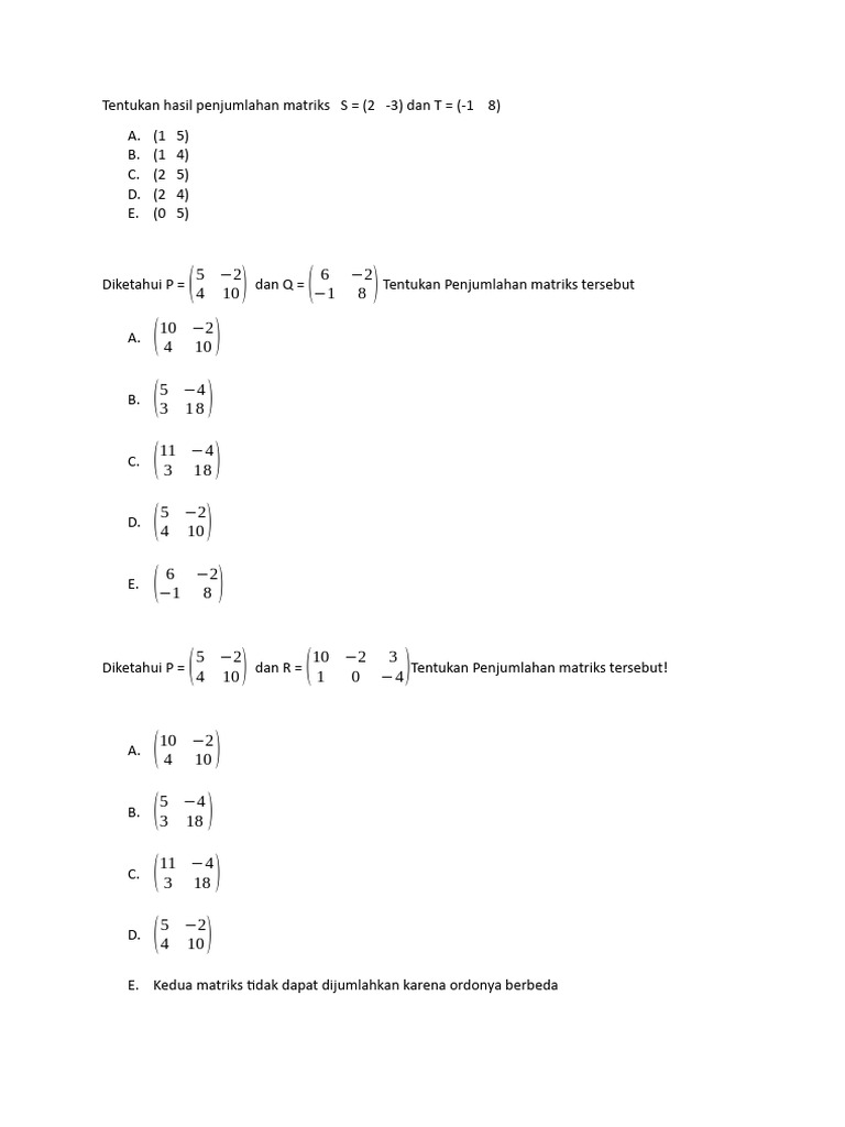 Soal Ujian Matriks | PDF