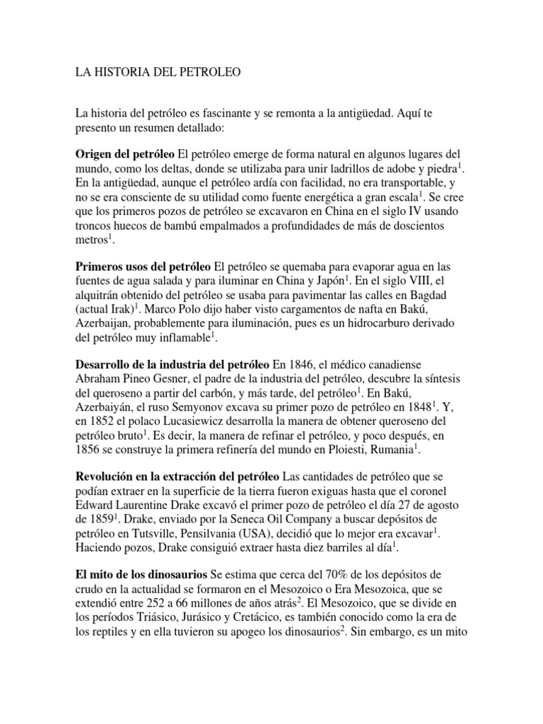 La Historia Del Petroleo | PDF | Petróleo | Queroseno