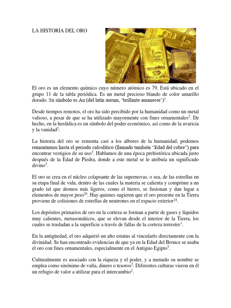 Breve historia del oro y su origen | PDF | Ciencias sociales