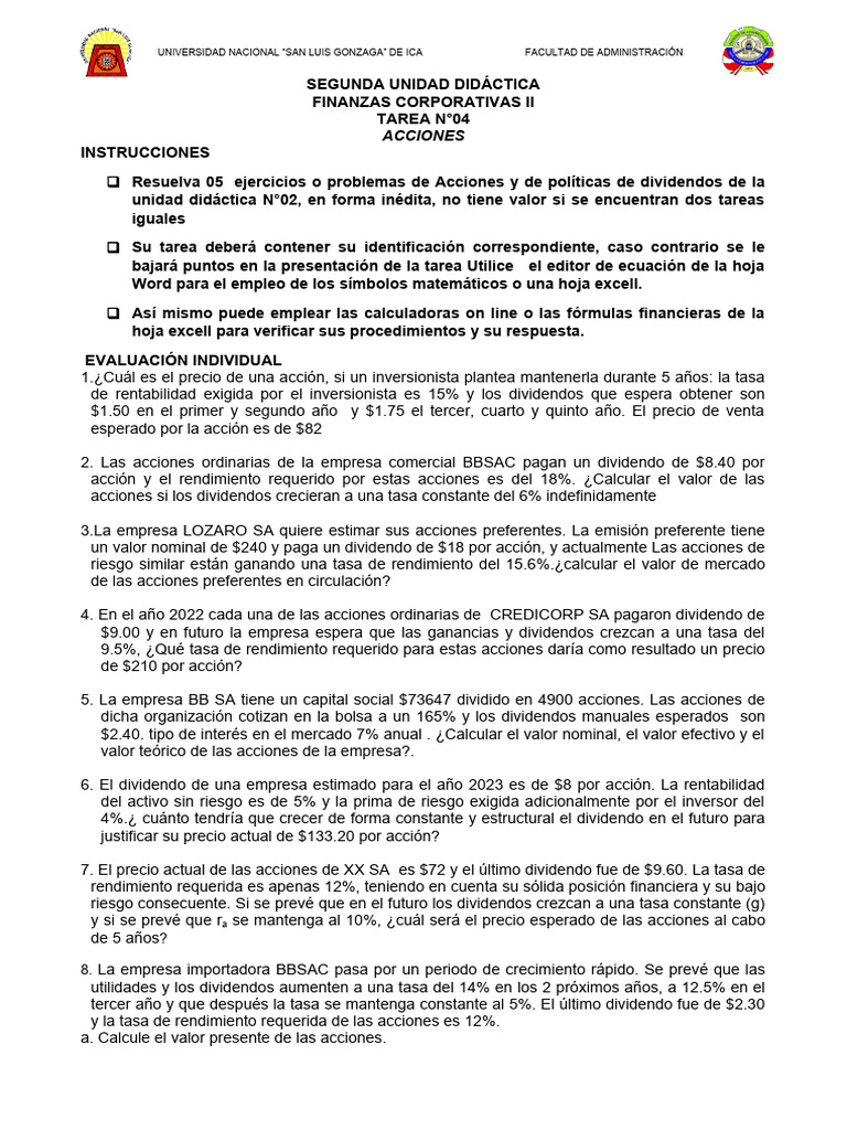 Ejercicios de Finanzas Corporativas II | PDF | Compartir (Finanzas ...